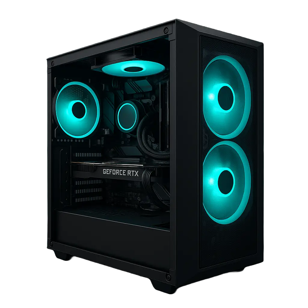 Herní počítač s podsvícenými ventilátory a grafickou kartou GeForce RTX